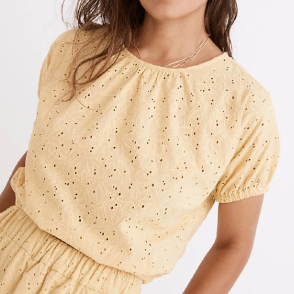Madewell Yellow Eyelet Puff-Sleeve Top